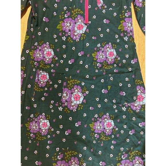 Tante Betsy Green/Purple/Fuchsia Floral Print Long Sleeve 1/4 Zip Dress - Size L - Picture 5 of 8